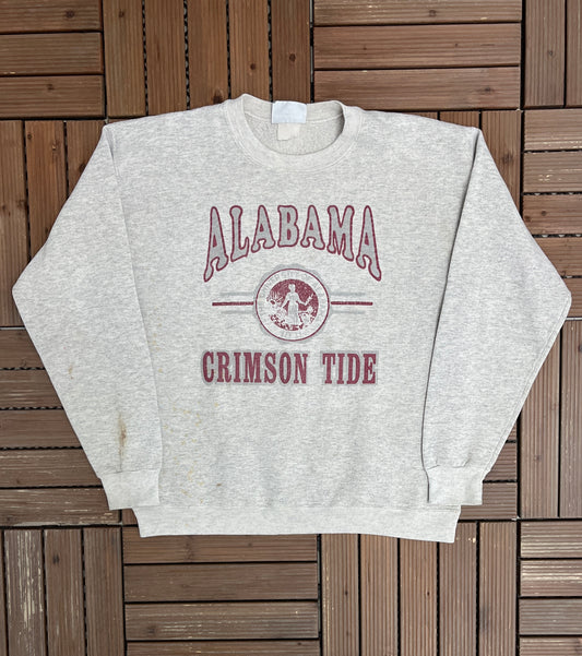 Alabama Crimson Tide Graphic Crewneck | Size Medium | Vintage 1990s College Sports Grey Sweater |