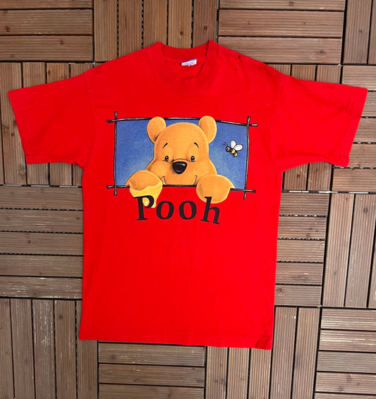 Winnie The Pooh Graphic Tee | Size Large | Vintage 1990s Single Stitch Cartoon Red T-Shirt |