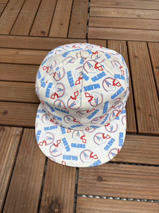 Houston Oilers Helmet All Over Print Graphic Hat | Snap Back | Vintage 1990s NFL Football White Hat |