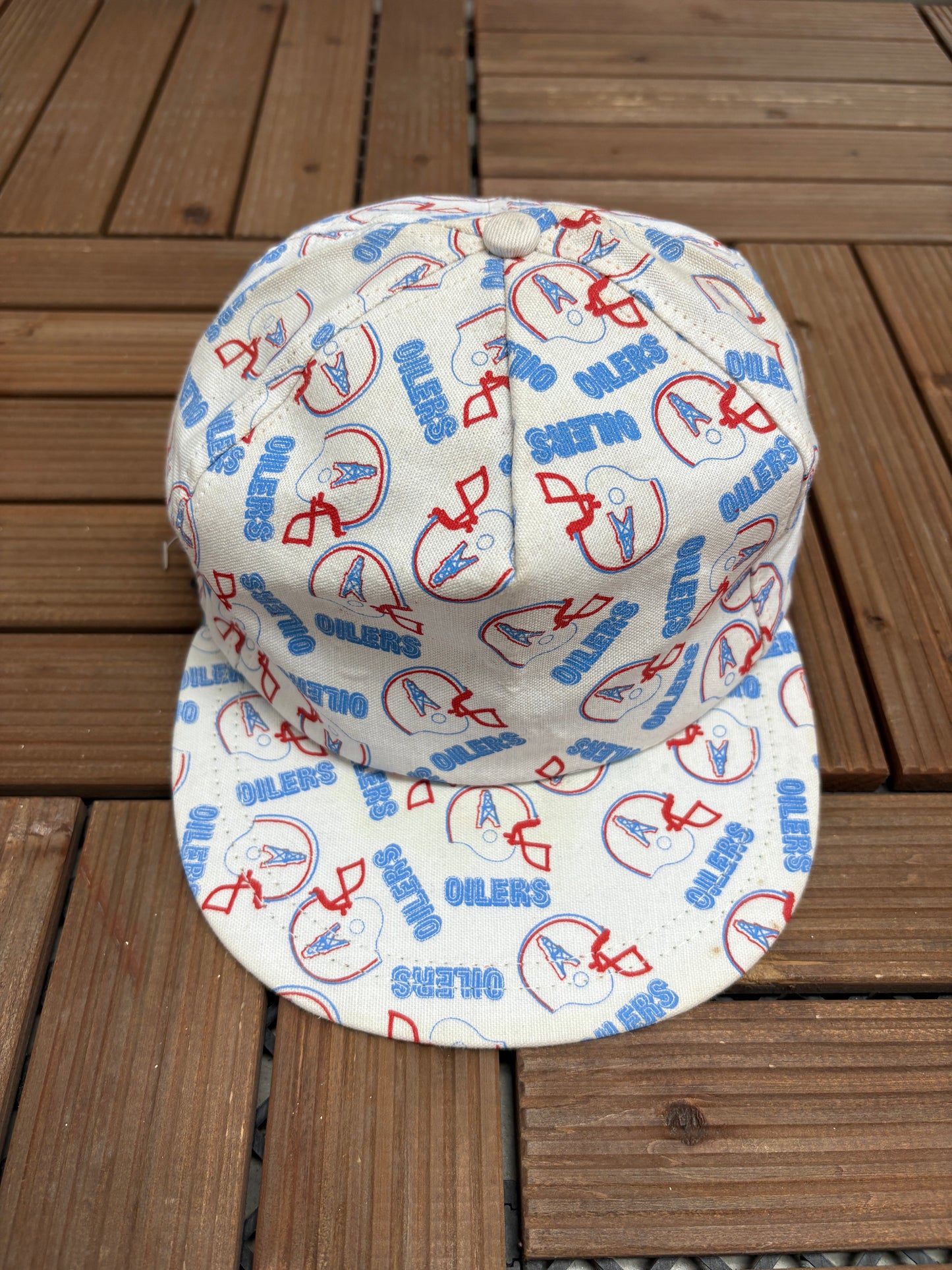 Houston Oilers Helmet All Over Print Graphic Hat | Snap Back | Vintage 1990s NFL Football White Hat |