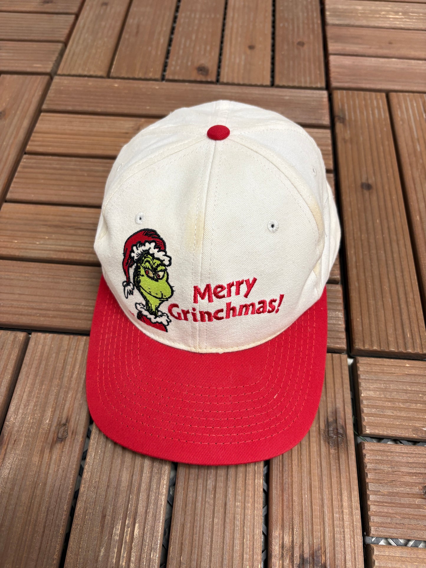 The Grinch Merry Grinchmas! Graphic Hat | Snap Back | Vintage 1990s Promotional White Cap |