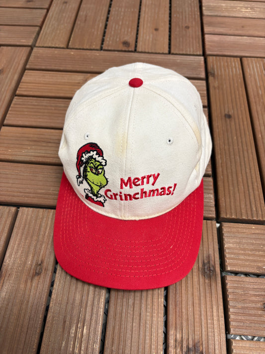 The Grinch Merry Grinchmas! Graphic Hat | Snap Back | Vintage 1990s Promotional White Cap |