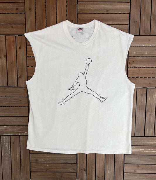 Air Jordan Stitched Graphic Tee | Size XX-Large | Vintage 1990s Jordan Branded White Sleeveless T-Shirt |