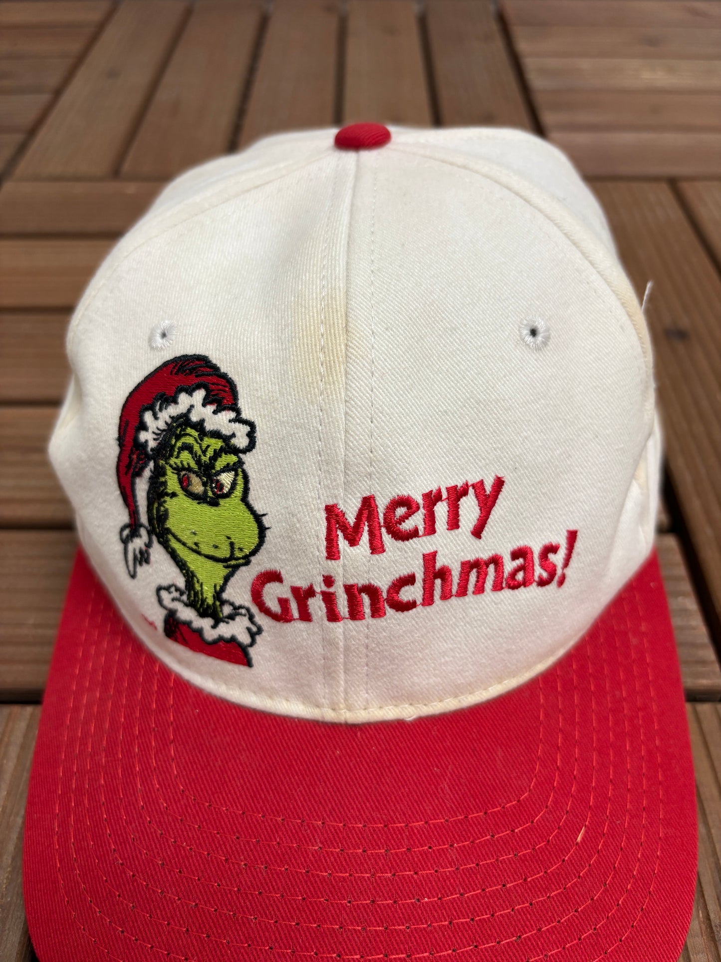 The Grinch Merry Grinchmas! Graphic Hat | Snap Back | Vintage 1990s Promotional White Cap |