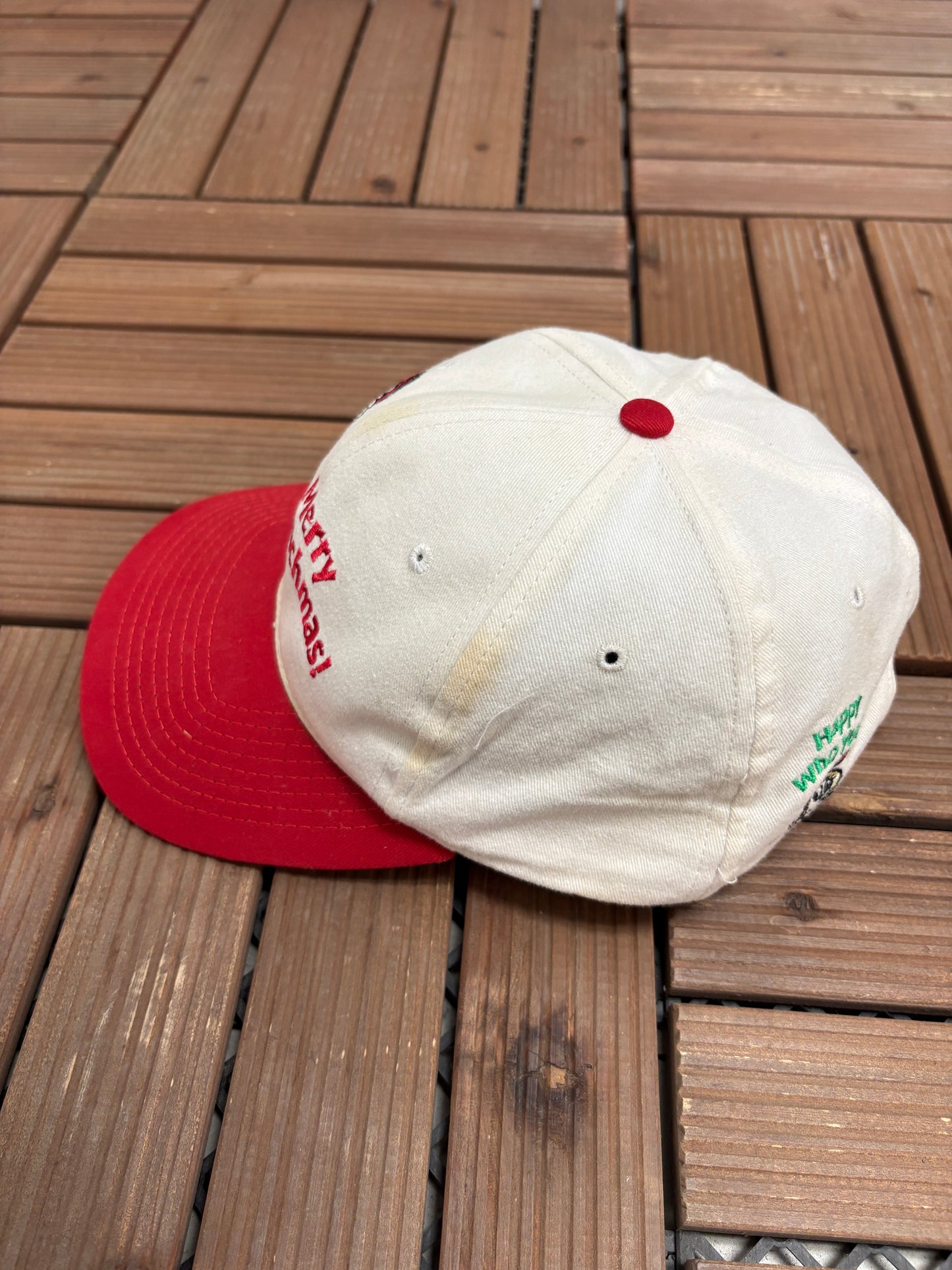 The Grinch Merry Grinchmas! Graphic Hat | Snap Back | Vintage 1990s Promotional White Cap |