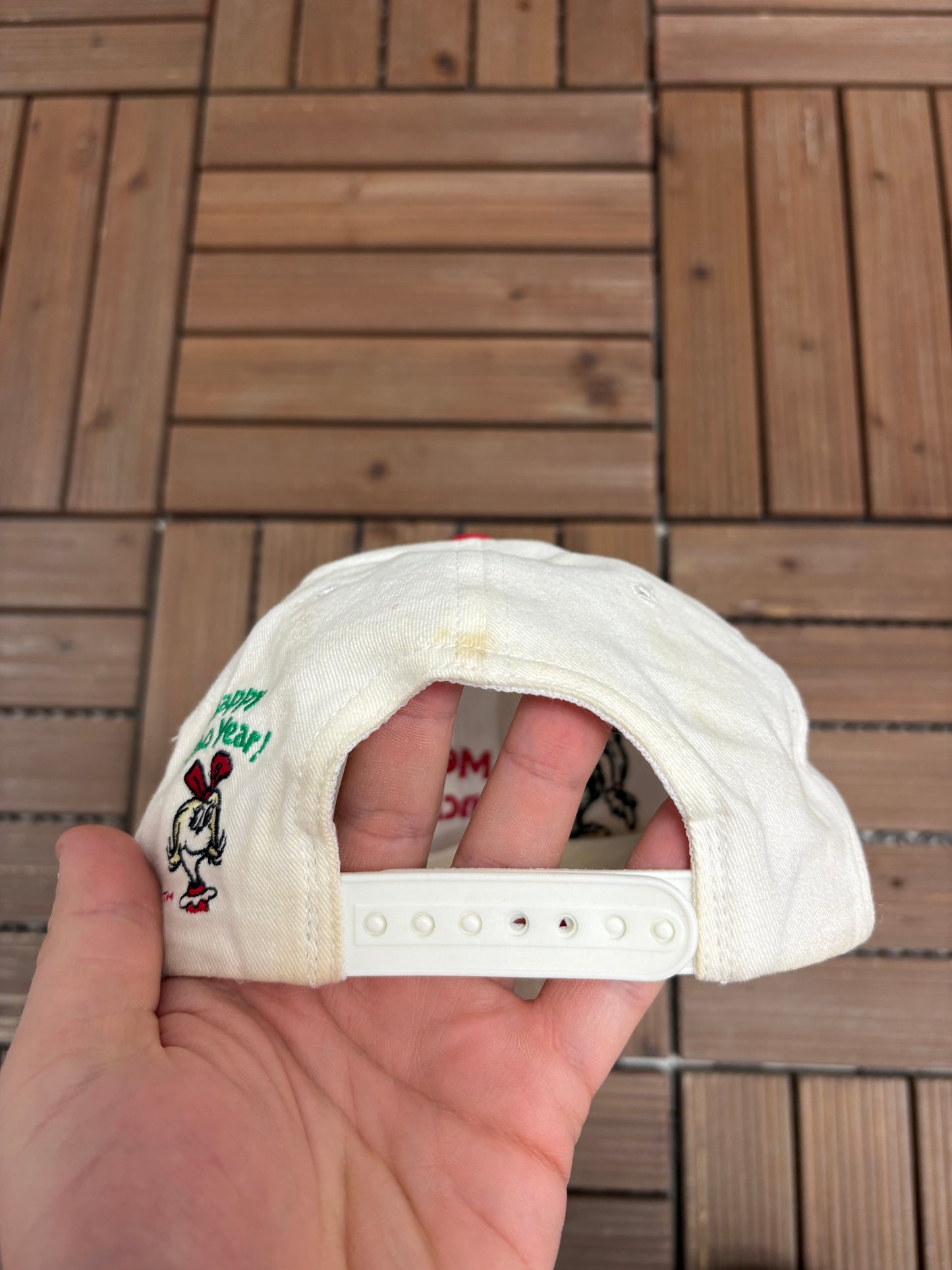 The Grinch Merry Grinchmas! Graphic Hat | Snap Back | Vintage 1990s Promotional White Cap |