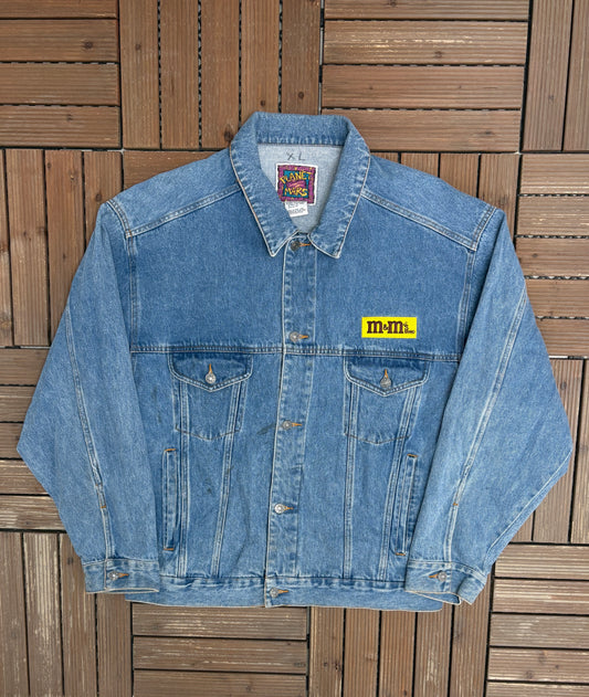 M&M'S Brand Embroidered Denim Jacket | Size X-Large | Vintage 1990s Blue Jean Jacket |