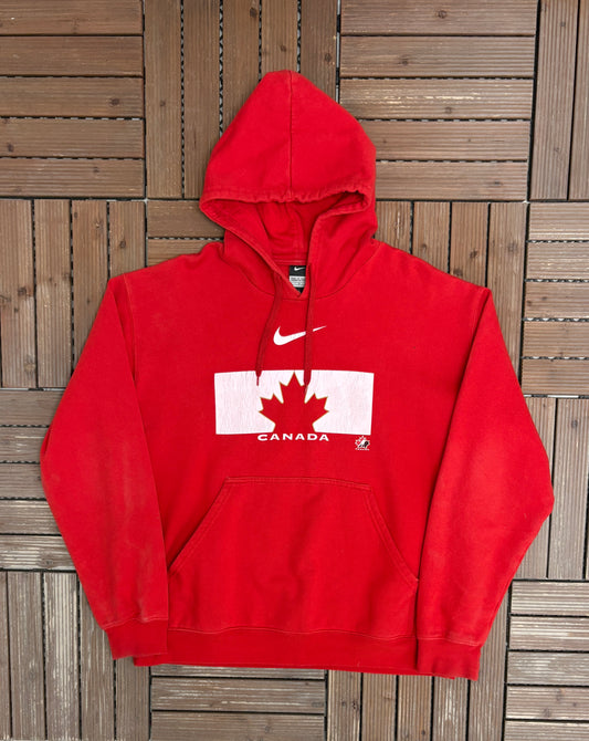 Team Canada Hockey Nike Graphic Hoodie | Size Large | Vintage 2000s Hockey Promotional Red Sweatshirt |