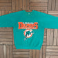 Miami Dolphins Football Graphic Crewneck | Size Large | Vintage 1980s NFL Football Teal Sweater |