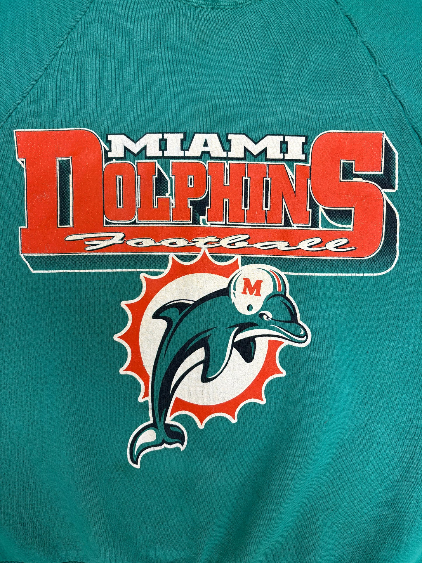 Miami Dolphins Football Graphic Crewneck | Size Large | Vintage 1980s NFL Football Teal Sweater |