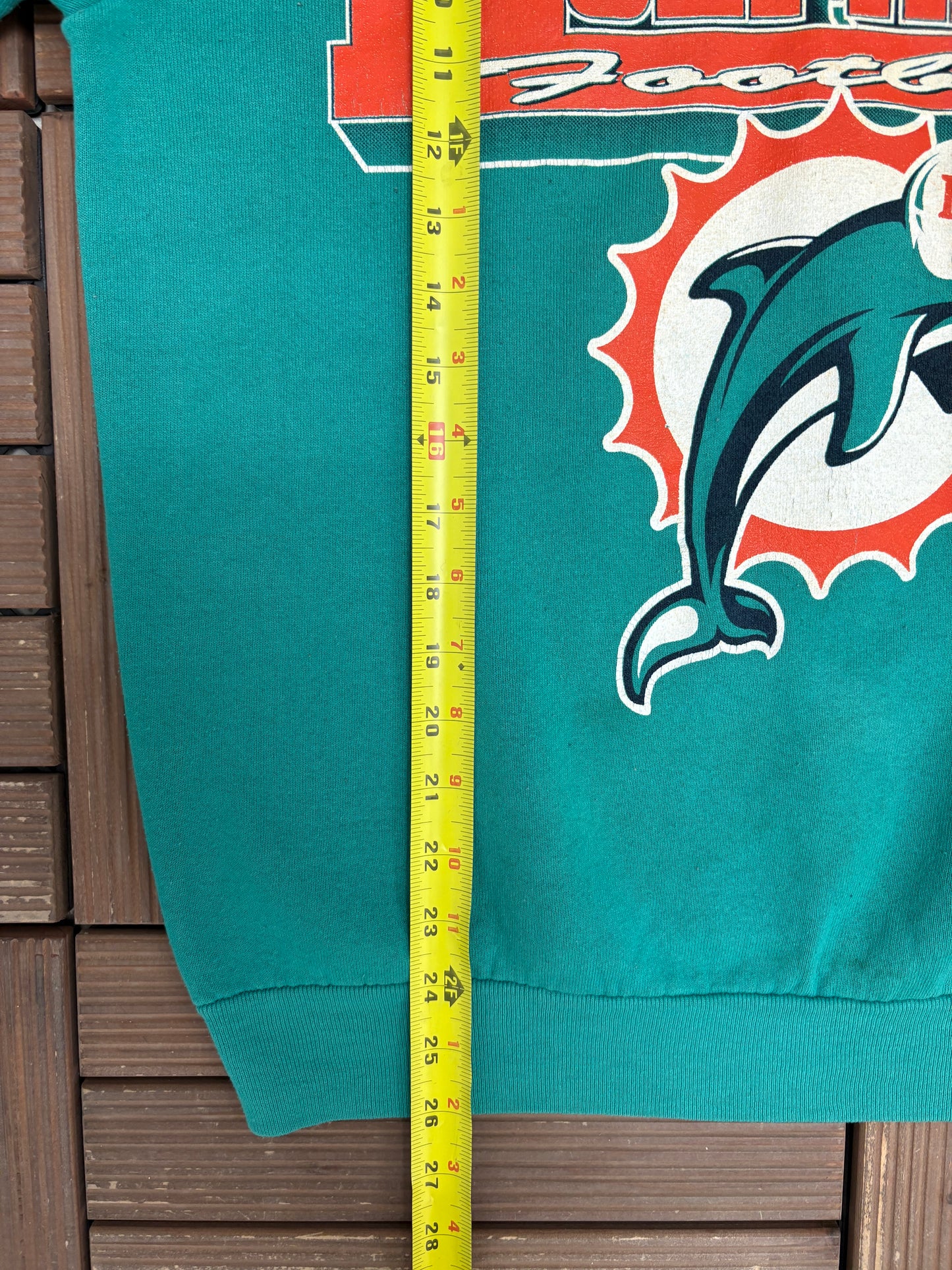 Miami Dolphins Football Graphic Crewneck | Size Large | Vintage 1980s NFL Football Teal Sweater |