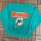 Miami Dolphins Football Graphic Crewneck | Size Large | Vintage 1980s NFL Football Teal Sweater |