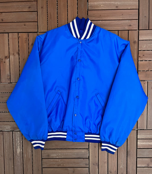 Larsen Auto Centers Graphic Varsity Jacket | Size X-Large | Vintage 1990s Blue Varsity Bomber Coat |