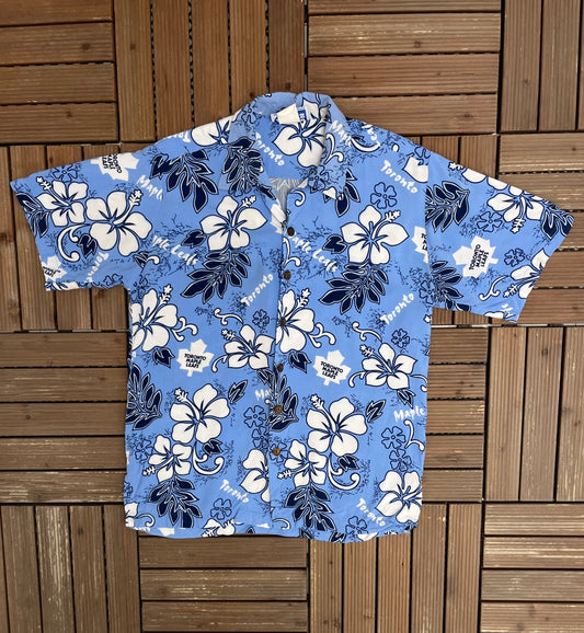 Toronto Maple Leafs Hawaiian Graphic Tee | Size Large | Vintage 2000s NHL Hockey Blue T-Shirt |