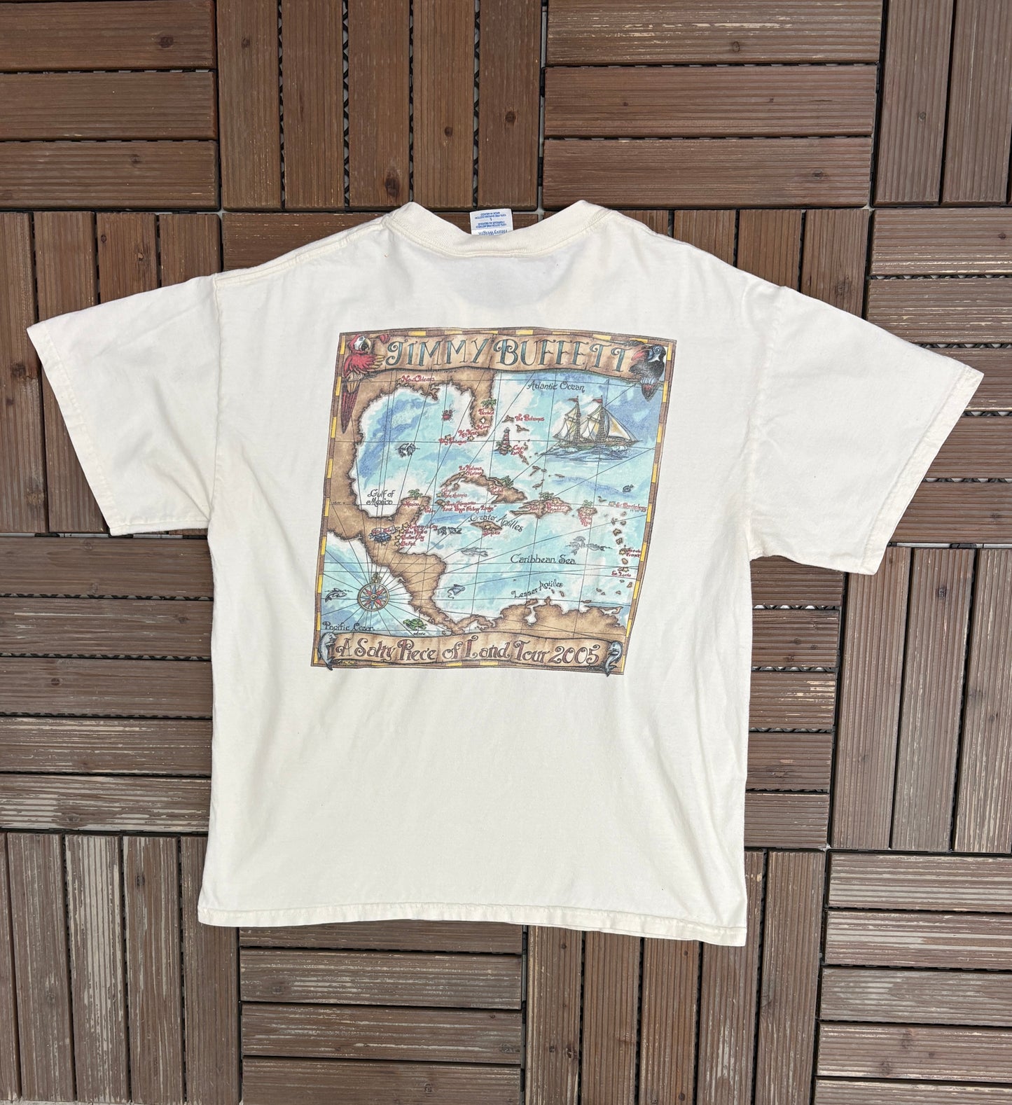 Jimmy Buffett A Salty Piece Of Land Tour 2005 Graphic Tee | Size Large | Vintage 2000s Country Music White T-Shirt |