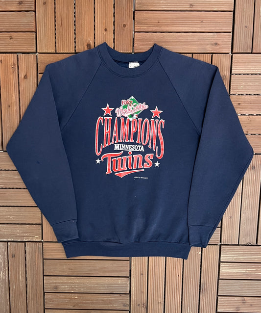 Minnesota Twins World Series Champions 1987 Graphic Crewneck | Size Large | Vintage 1980s MLB Baseball Sweater |