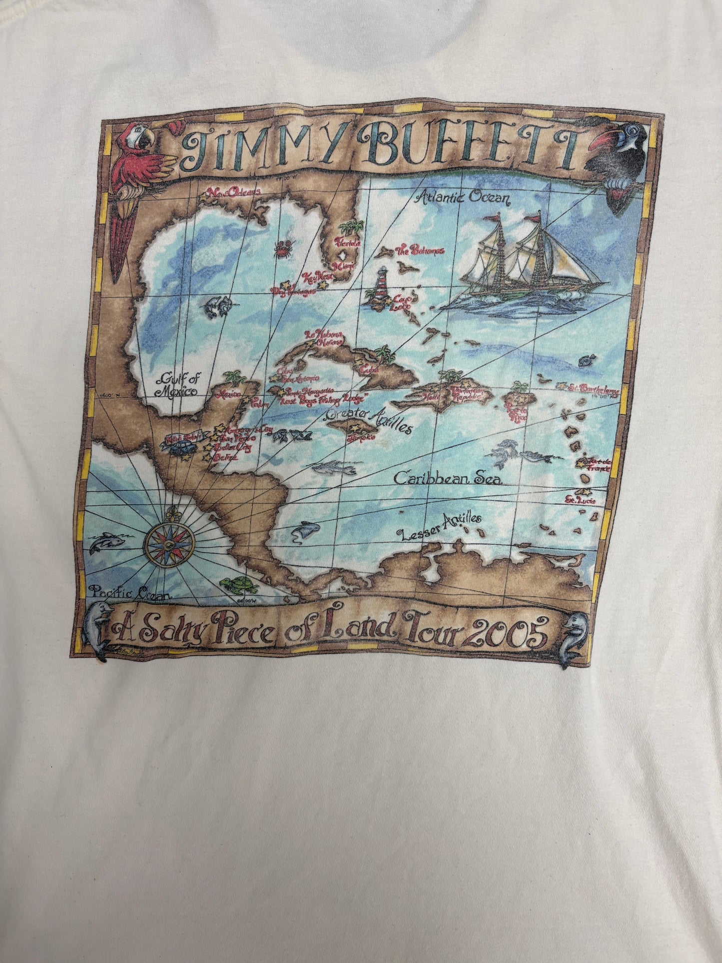 Jimmy Buffett A Salty Piece Of Land Tour 2005 Graphic Tee | Size Large | Vintage 2000s Country Music White T-Shirt |