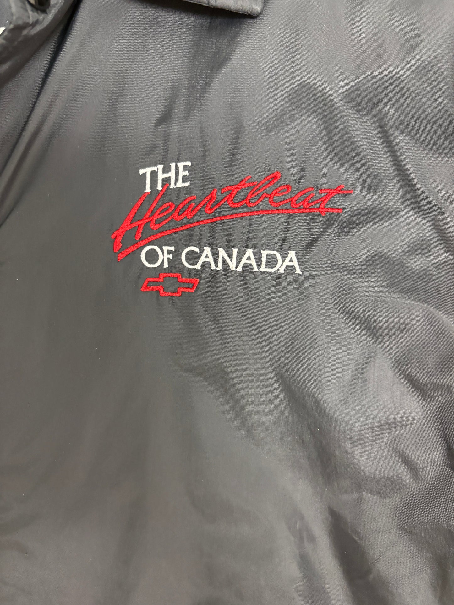 Chevrolet The Heartbeat of Canada Embroidered Jacket | Size Medium | Vintage 1990s Promotional Black Jacket |