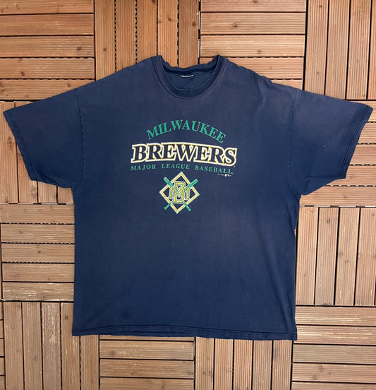 Milwaukee Brewers Baseball Graphic Tee | Size XX-Large | Vintage 1990s MLB Baseball Blue T-Shirt |