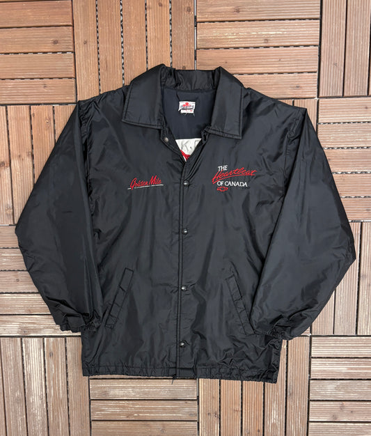Chevrolet The Heartbeat of Canada Embroidered Jacket | Size Medium | Vintage 1990s Promotional Black Jacket |