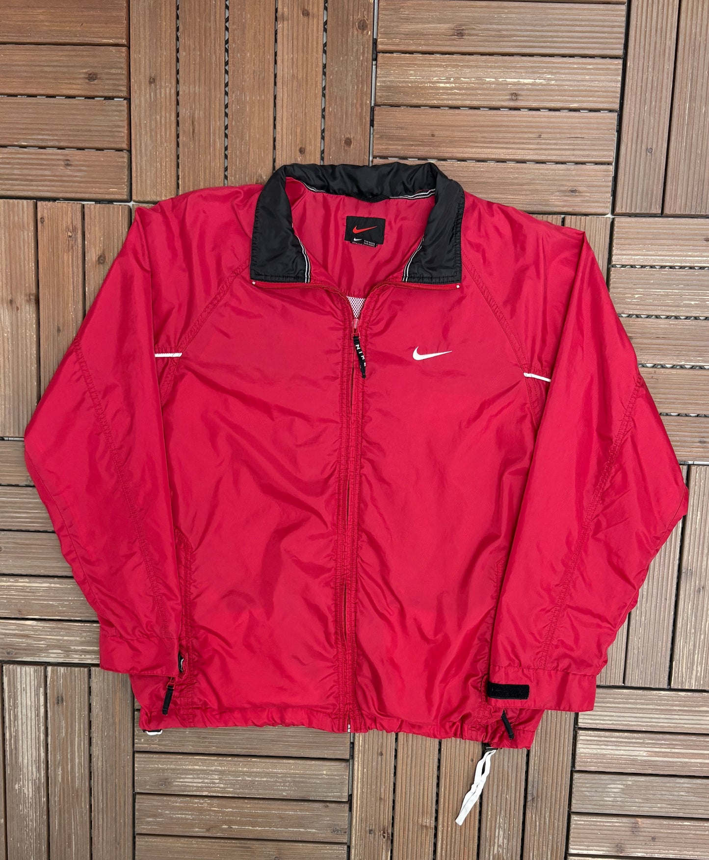 Nike Embroidered Swoosh Windbreaker Jacket | Size Medium | Vintage 2000s Branded Red Zip Up Windbreaker |