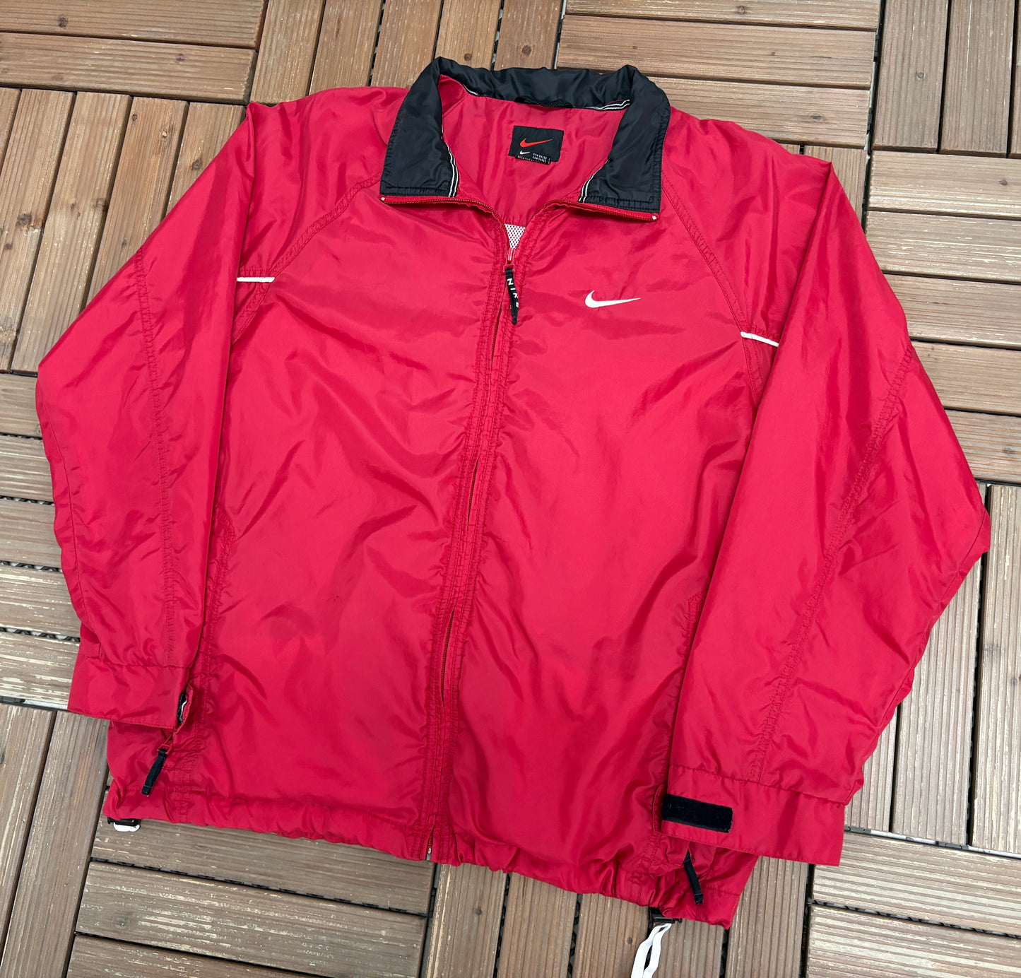 Nike Embroidered Swoosh Windbreaker Jacket | Size Medium | Vintage 2000s Branded Red Zip Up Windbreaker |