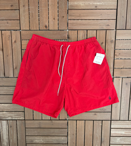 Nautica Embroidered Graphic Shorts | Size X-Large | Vintage 1990s Branded Red Board / Swim Shorts |