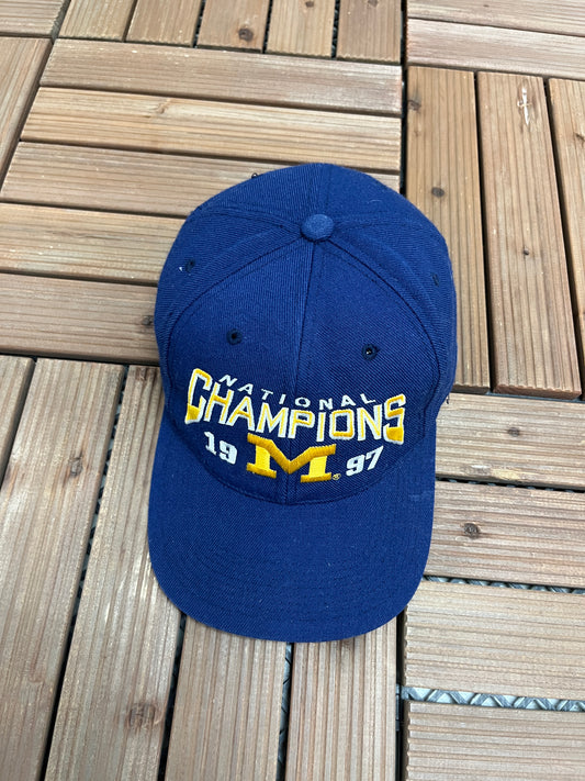 Michigan Wolverines National Champions 1997 Graphic Hat | Snap Back | Vintage 1990s College Sports Specialties Blue Cap |