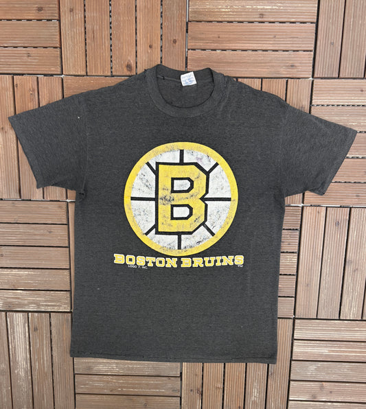 Boston Bruins Graphic Tee | Size X-Large | Vintage 1990s NHL Hockey Distressed Grey T-Shirt |