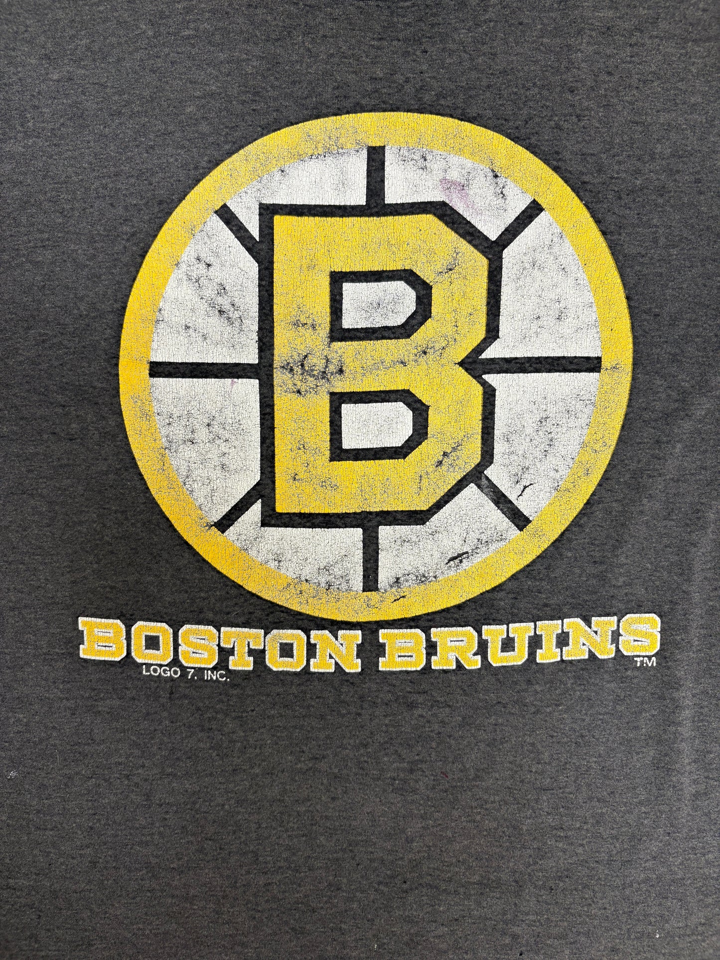 Boston Bruins Graphic Tee | Size X-Large | Vintage 1990s NHL Hockey Distressed Grey T-Shirt |