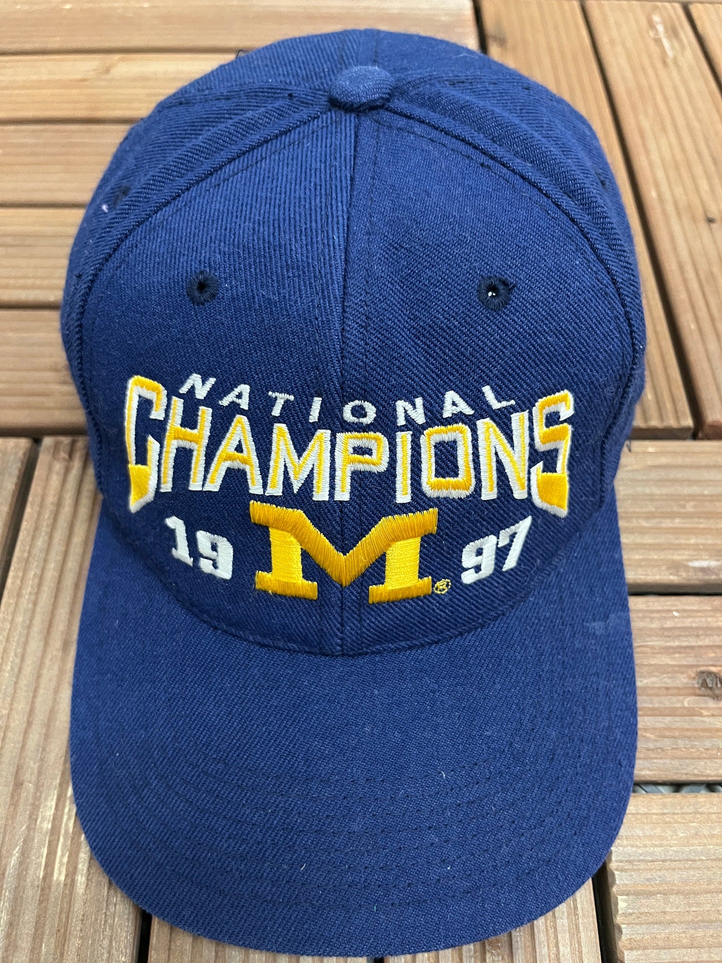 Michigan Wolverines National Champions 1997 Graphic Hat | Snap Back | Vintage 1990s College Sports Specialties Blue Cap |