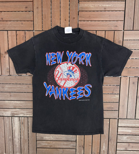 New York Yankees Graphic Tee | Size Large | Vintage 1990s MLB Baseball Black T-Shirt |