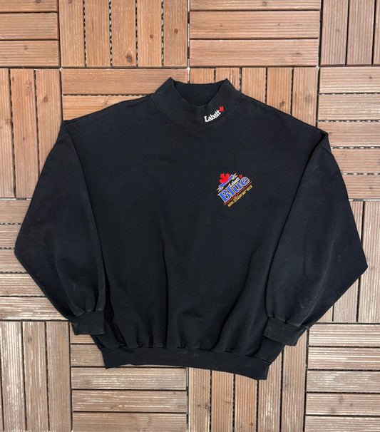 Labatt Blue Beer Graphic Crewneck | Size Large | Vintage 1990s Promotional Black Sweater |
