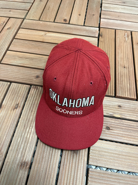 Oklahoma Sooners Embroidered Graphic Hat | Snap Back | Vintage 1990s College Sports Red Cap |