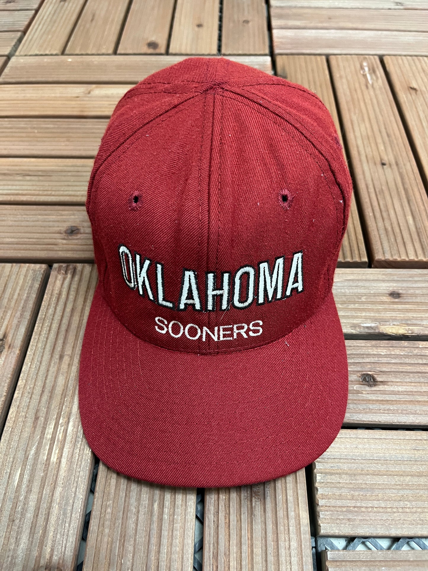 Oklahoma Sooners Embroidered Graphic Hat | Snap Back | Vintage 1990s College Sports Red Cap |