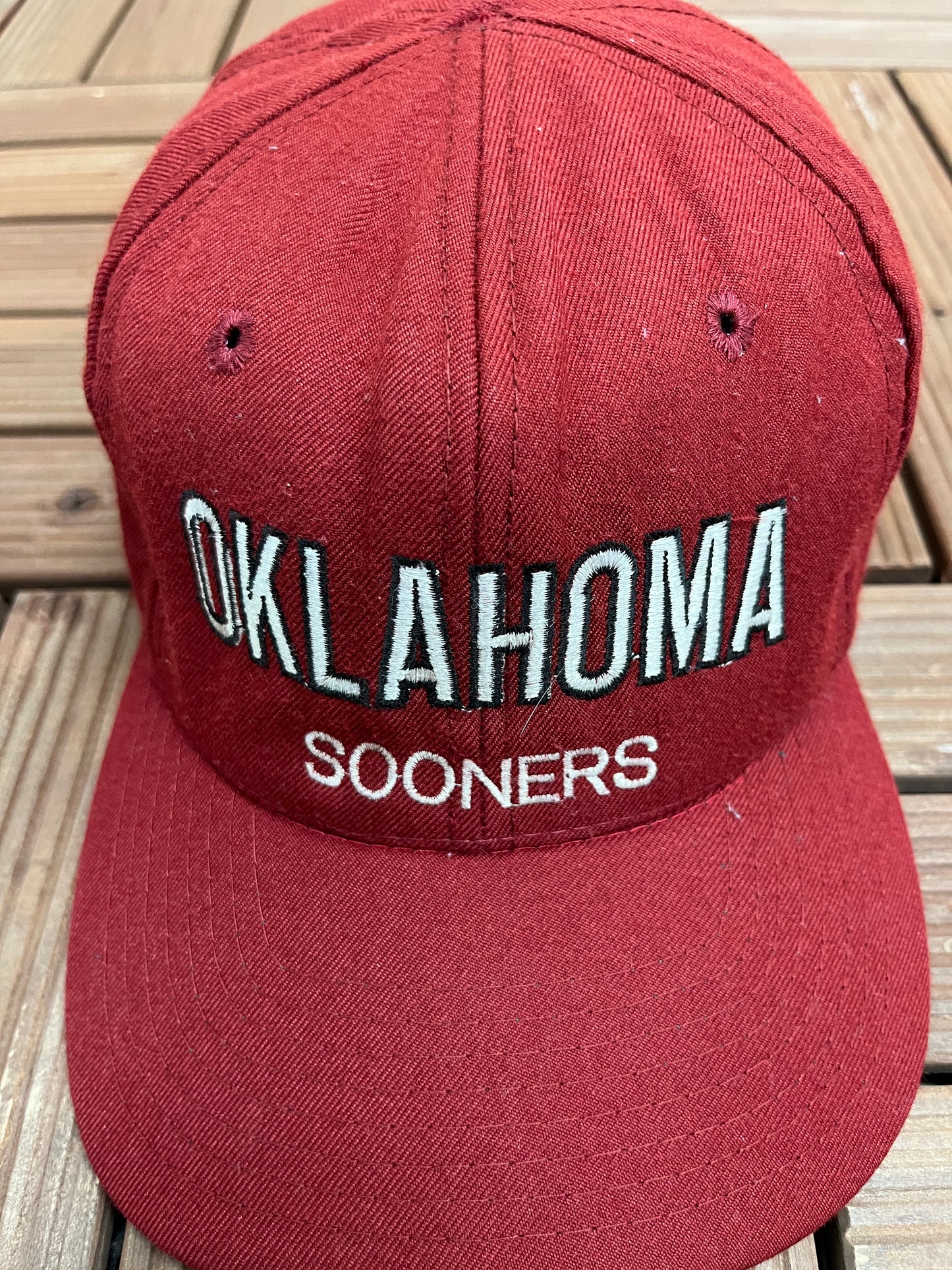 Oklahoma Sooners Embroidered Graphic Hat | Snap Back | Vintage 1990s College Sports Red Cap |