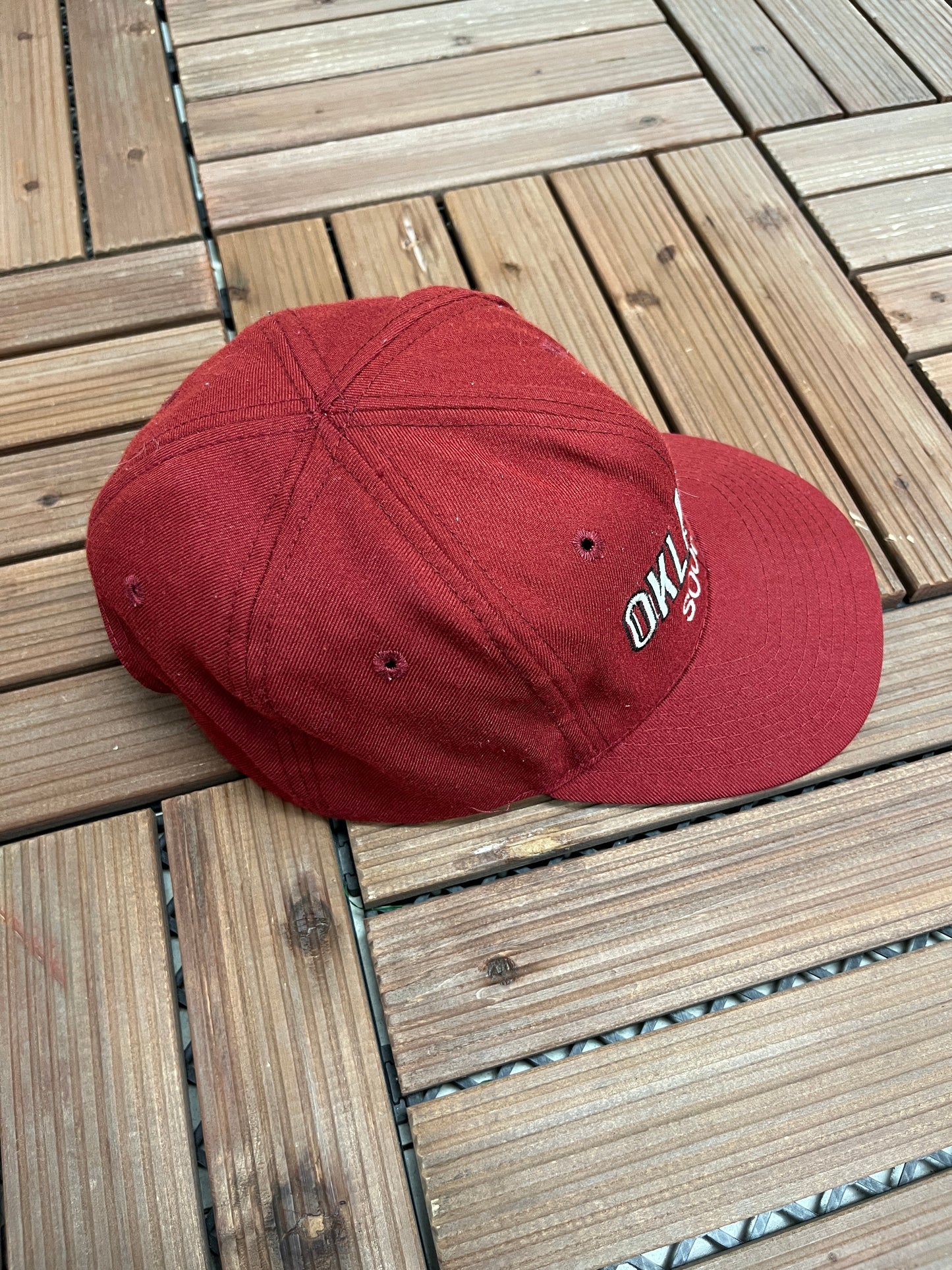 Oklahoma Sooners Embroidered Graphic Hat | Snap Back | Vintage 1990s College Sports Red Cap |