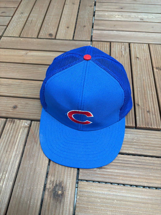 Chicago Cubs Embroidered Graphic Hat | Snap Back | Vintage 1980s MLB Baseball Trucker Blue Cap |