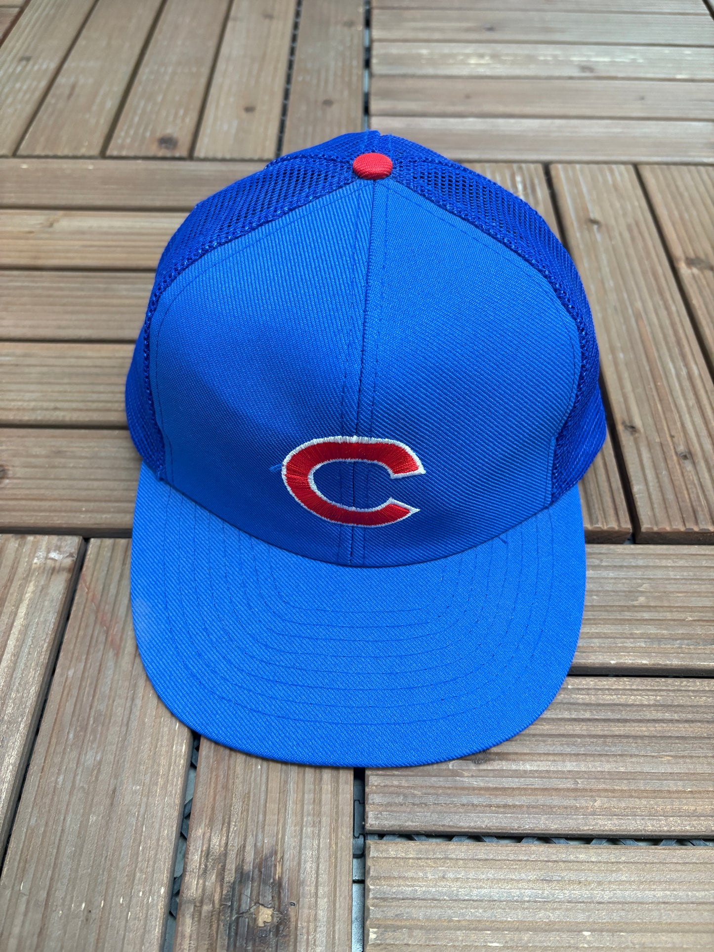 Chicago Cubs Embroidered Graphic Hat | Snap Back | Vintage 1980s MLB Baseball Trucker Blue Cap |