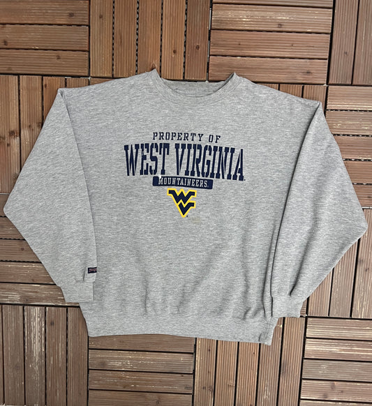 West Virginia Mountaineers Graphic Crewneck | Size X-Large | Vintage 1990s College Sports Grey Sweater |