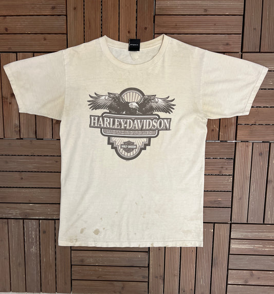 Harley Davidson Clarksville, Tennessee Graphic Tee | Size Large | Vintage 2000s Biker Motorcycle Beige T-Shirt |