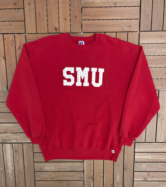 SMU Mustangs Stitched Graphic Crewneck | Size X-Large | Vintage 1990s College Sports Red Sweater |