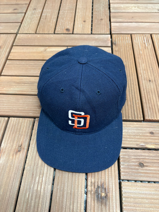 San Diego Padres Embroidered Graphic Hat | Size 7 1/8 | Vintage 1990s Sports Specialties MLB Baseball Blue Cap |