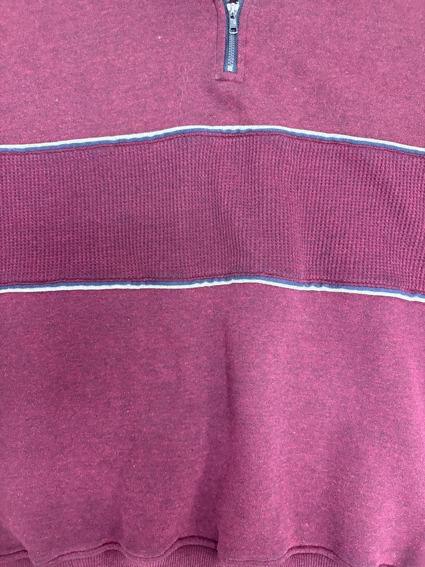 Maroon Striped Quarter Zip Sweater | Size Large | Vintage 1990s Blank Red Sweatshirt |