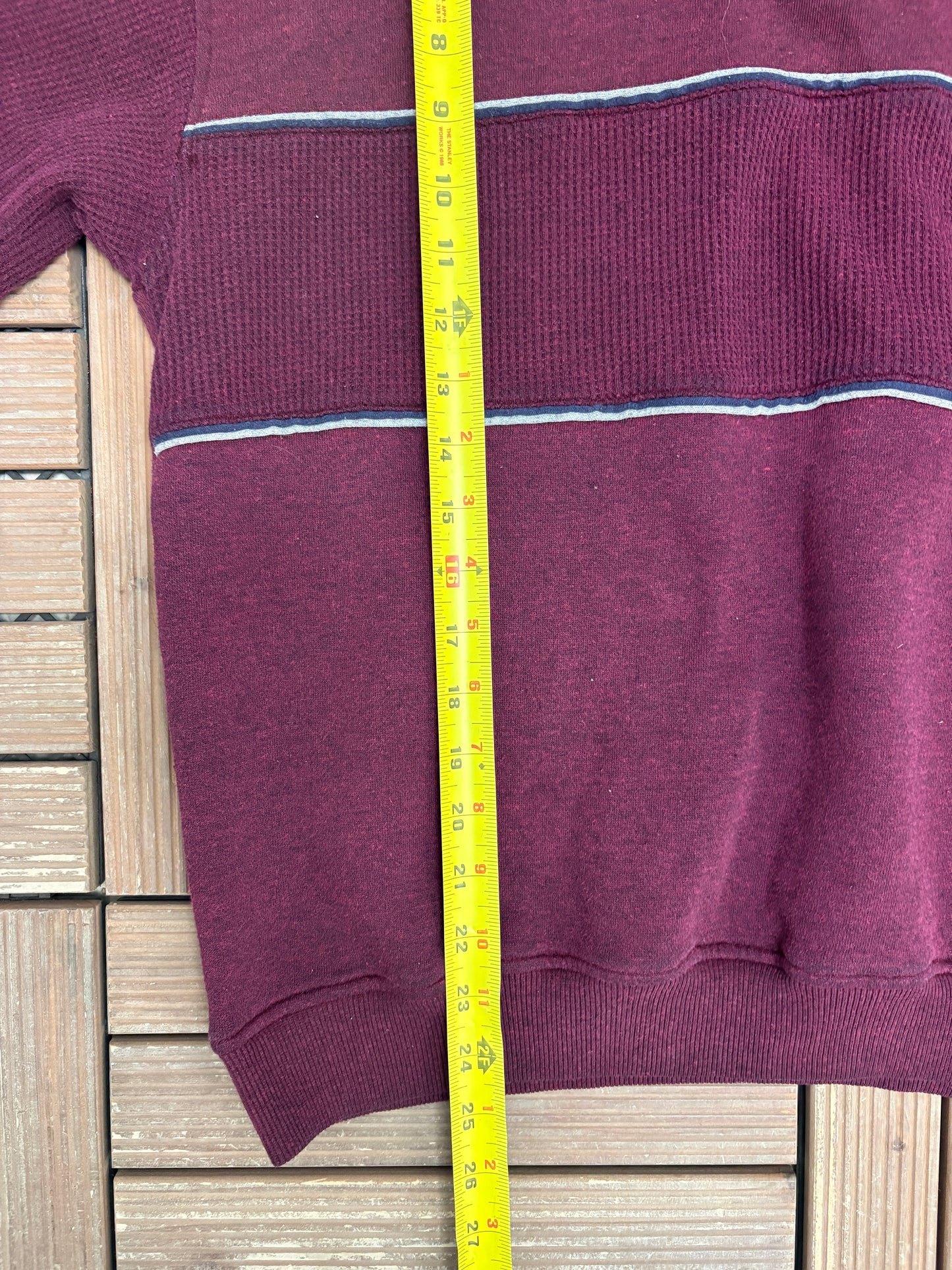 Maroon Striped Quarter Zip Sweater | Size Large | Vintage 1990s Blank Red Sweatshirt |