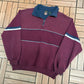 Maroon Striped Quarter Zip Sweater | Size Large | Vintage 1990s Blank Red Sweatshirt |