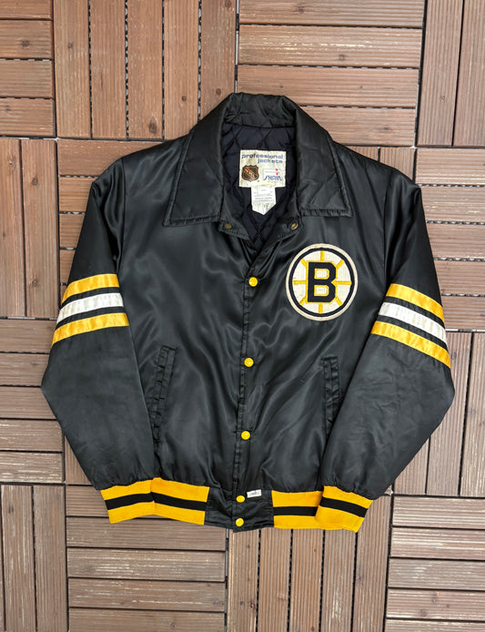 Boston Bruins Graphic Jacket | Size Medium | Vintage 1990s NHL Hockey Black Jacket |