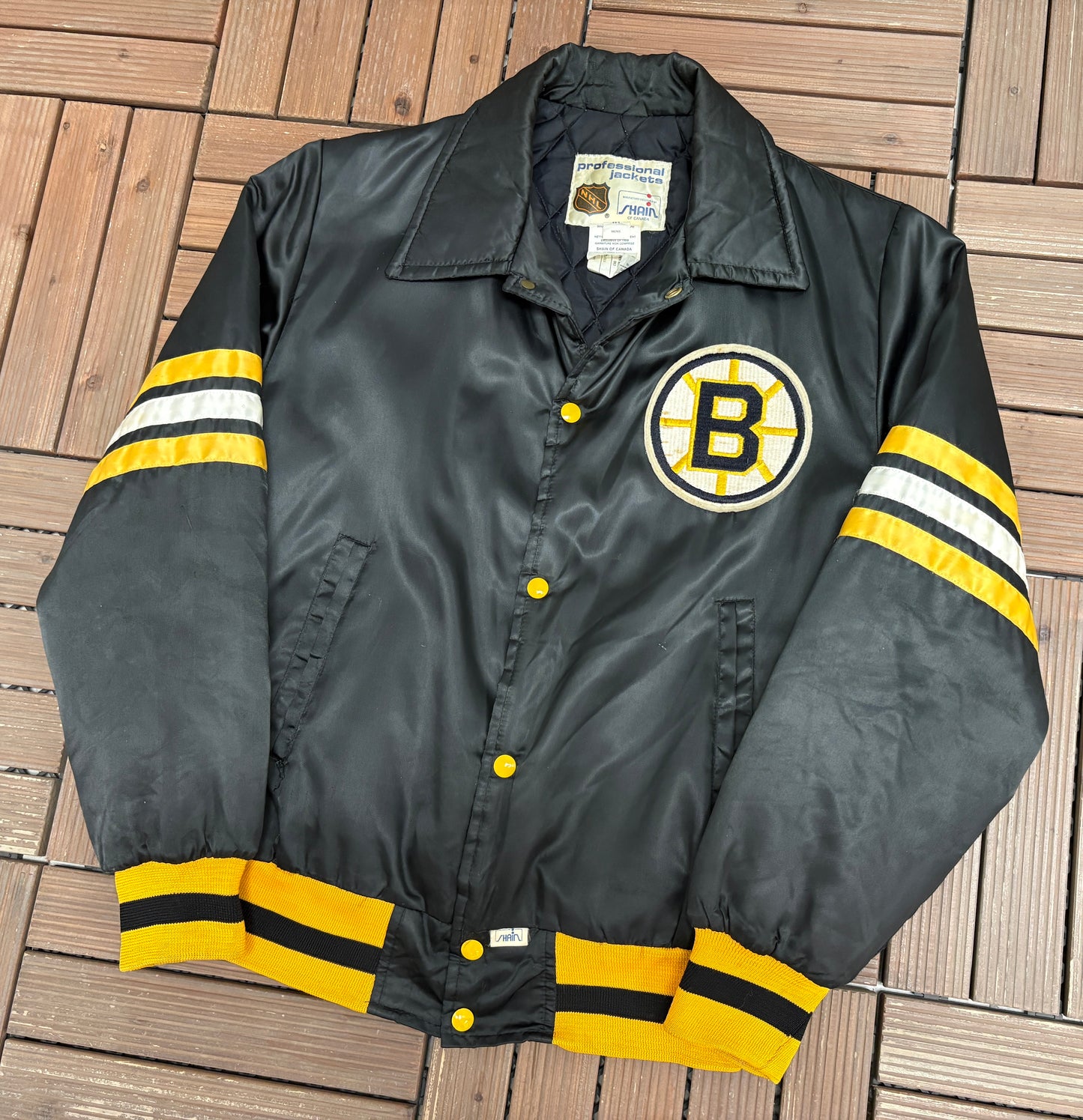 Boston Bruins Graphic Jacket | Size Medium | Vintage 1990s NHL Hockey Black Jacket |