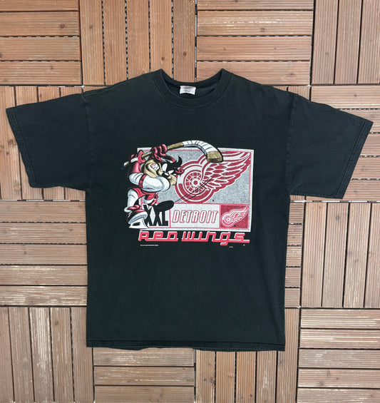 Detroit Red Wings Taz Graphic Tee | Size X-Large | Vintage 2000s NHL Hockey Black T-Shirt |