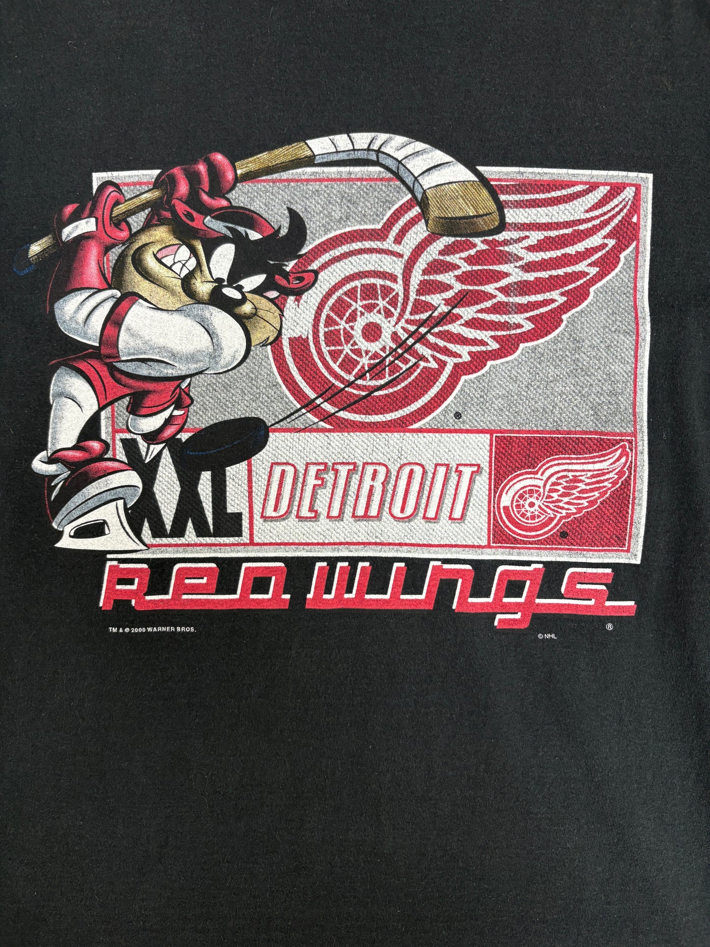 Detroit Red Wings Taz Graphic Tee | Size X-Large | Vintage 2000s NHL Hockey Black T-Shirt |